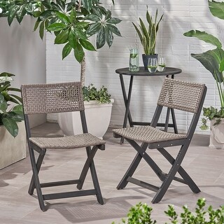 Hillside Outdoor Acacia Wood Foldable Bistro Chairs with Wicker Seating (Set of 2) by Christopher Knight Home
