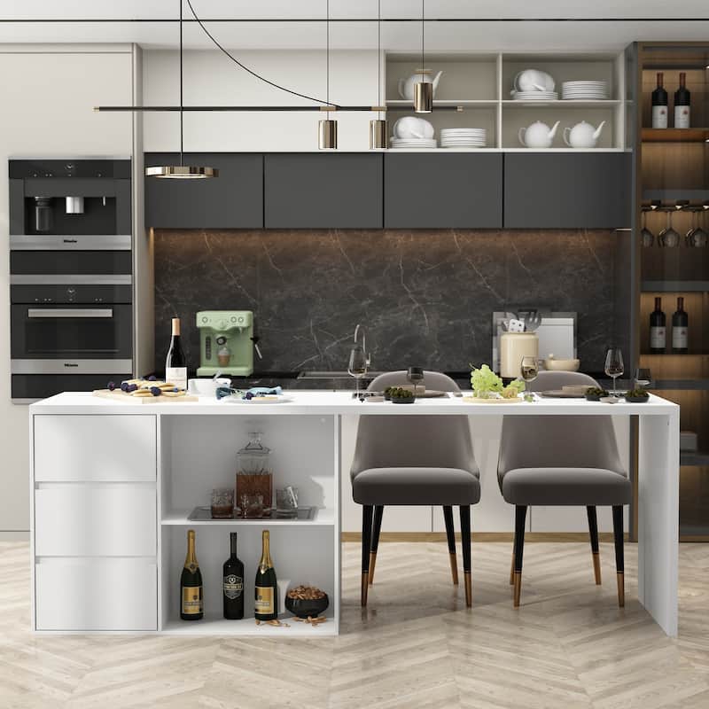 Island Kitchen Table Ding Table with Storage and Dining Function - 82.7"W - 82.7"W