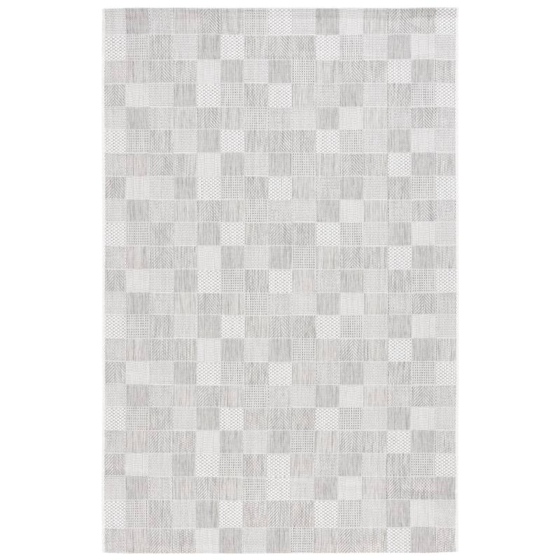 SAFAVIEH Courtyard Hillary Checkered Waterproof Patio Backyard Rug - 6'7" Square - Grey/Dark Grey