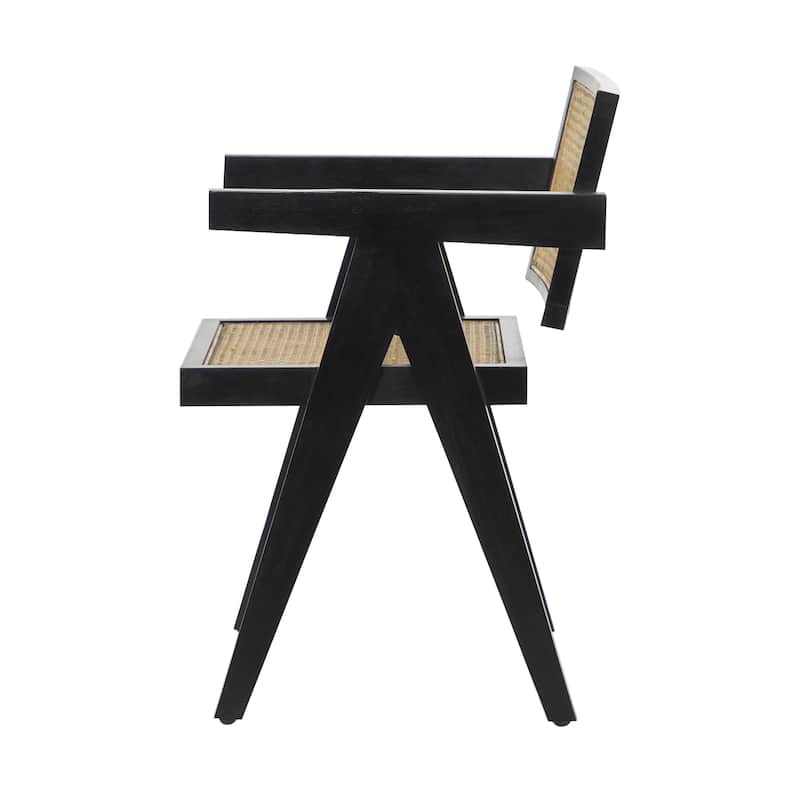 Teak Wood Handmade Accent Chair with Woven Cane Seat - Black or Brown - Roche River Decor