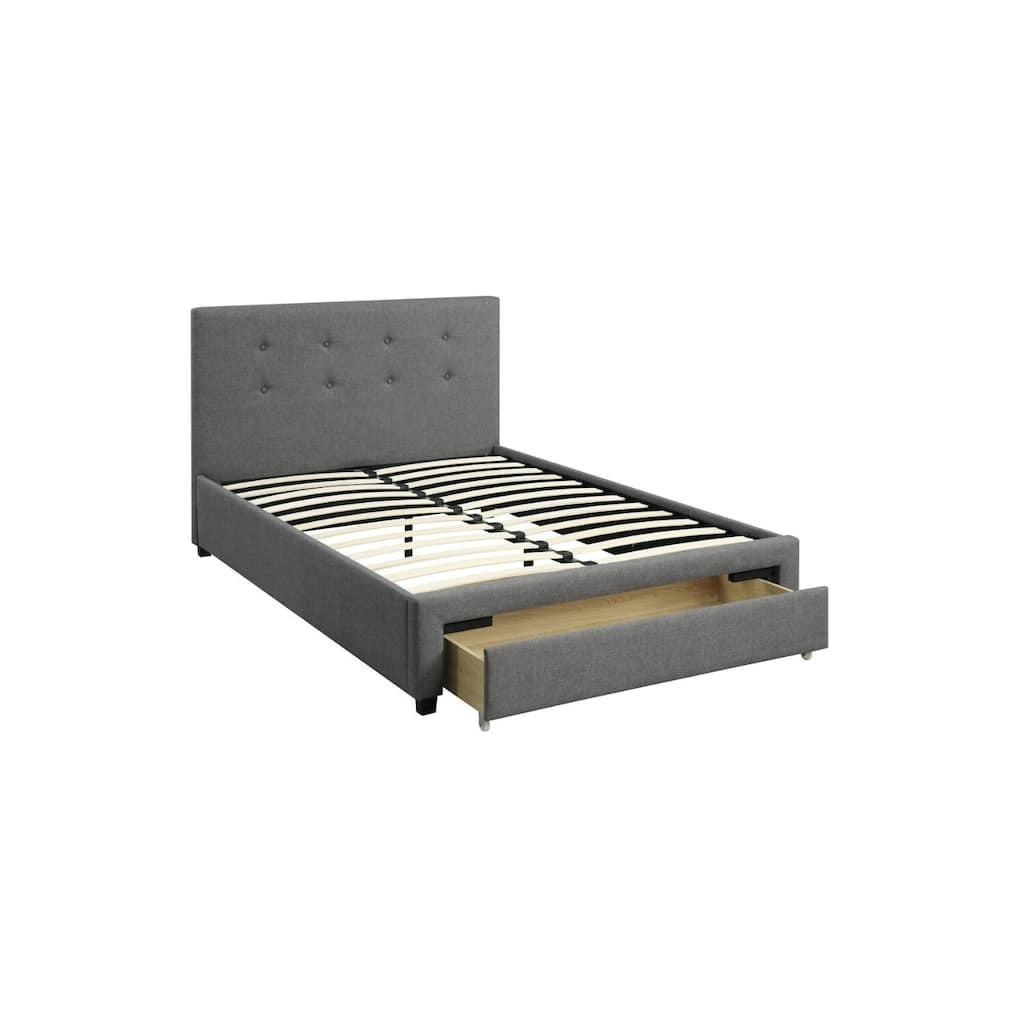 Queen Size Bed Frame with Storage Drawers - Wooden Bed, Grey Finish, Modern Bedroom Furniture