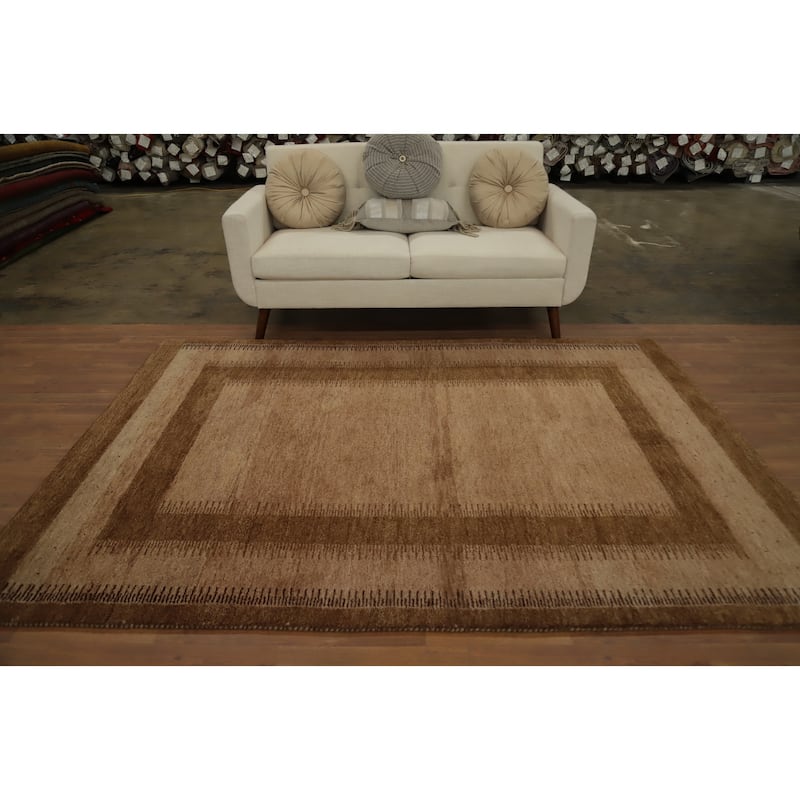 Hand Knotted Oriental 100% Wool Carpet Modern Geometric Brown Gabbeh Area Rug - 7' 11'' X 5' 7''