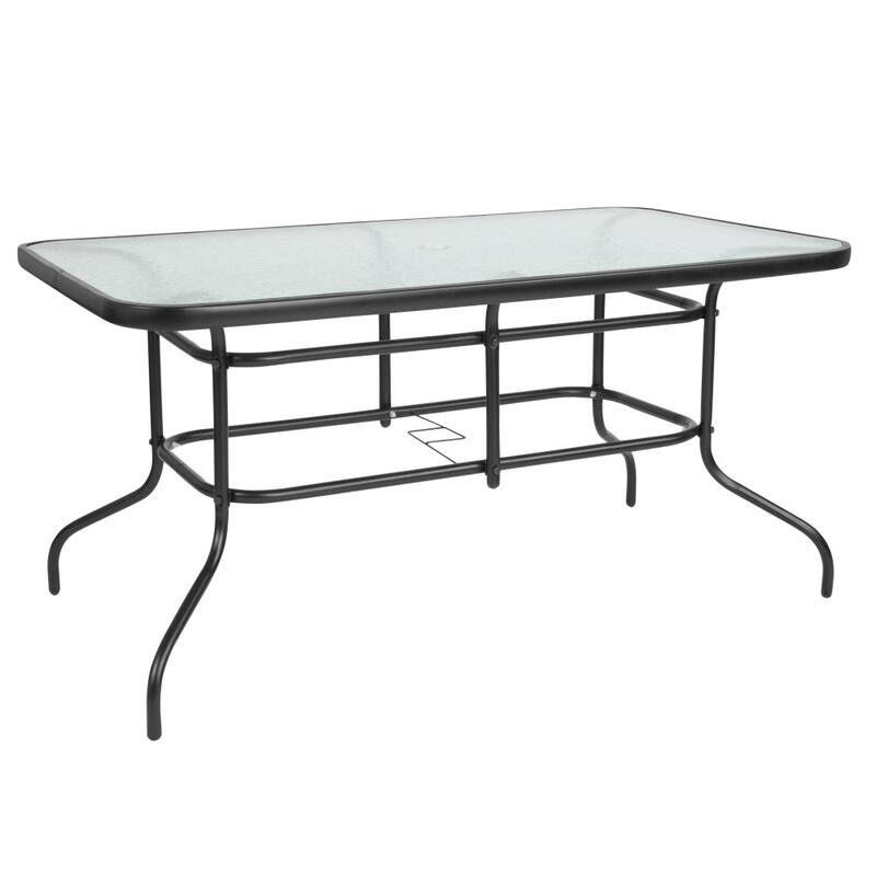 5 Piece Patio Dining Set - Glass Table, 4 Flex Stack Chairs