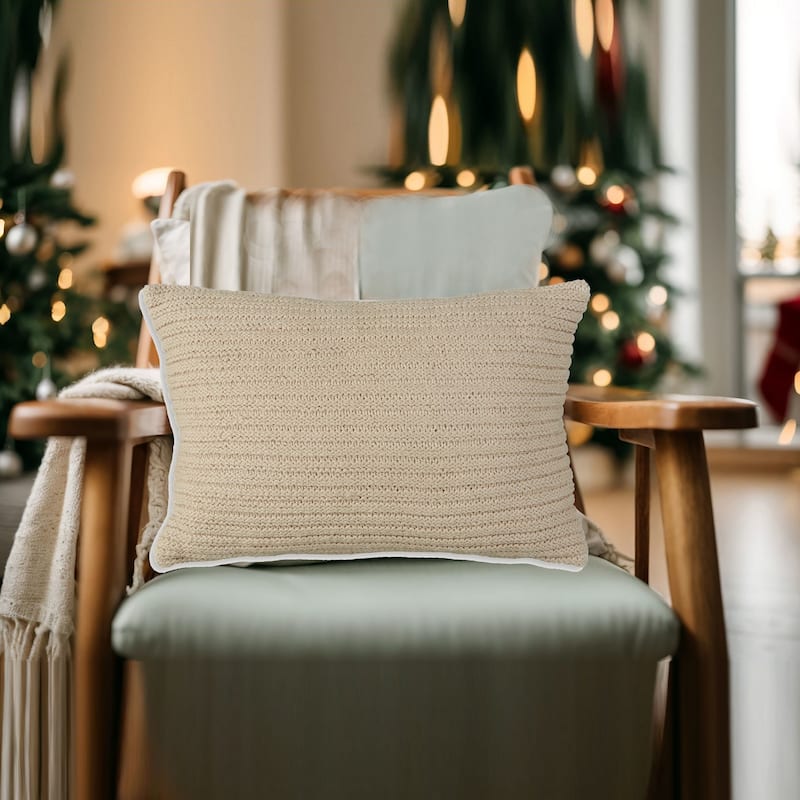 Lumbar Throw Pillow Set of 4, 14 x 22, Polyfill Textured Light Brown Cotton