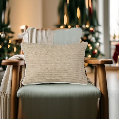 Lumbar Throw Pillow Set of 4, 14 x 22, Polyfill Textured Light Brown Cotton