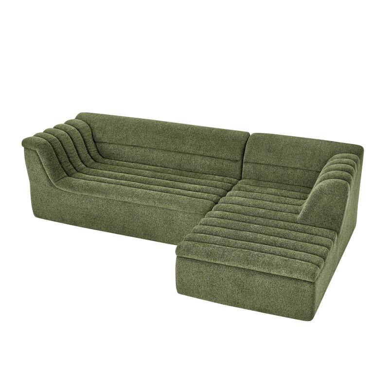 Chenille Upholstered Boneless Couches L-shaped Modular Sectional Sofa with Chaise and Wave-Shaped Armrest for Living Room