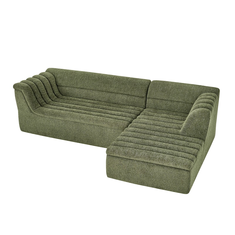 Modular Sectional Sofa with L-Shape Chaise Lounge, Chenille Upholstered Boneless Couches, Corner Sofa with Wave-Shaped Armrest - Green