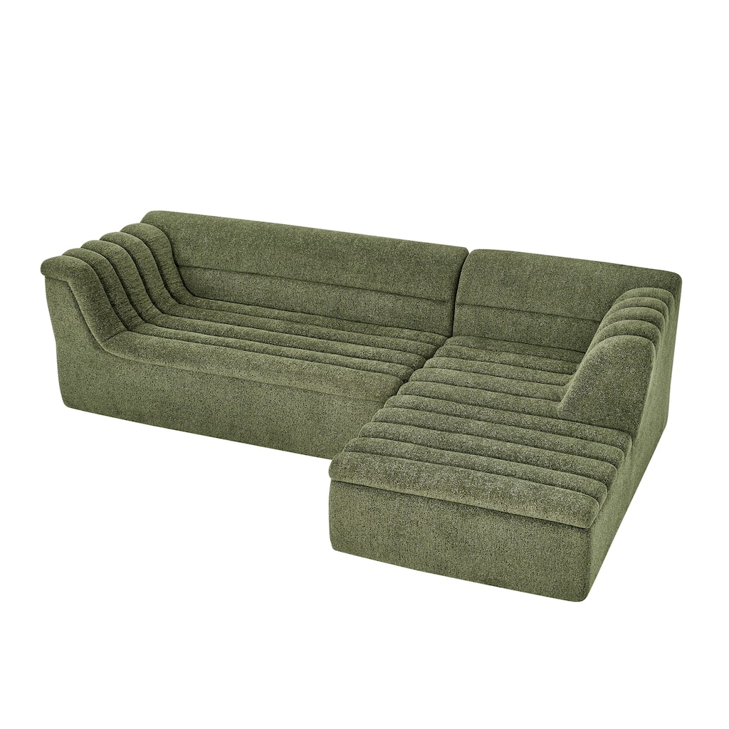 Modular Sectional Sofa with L-Shape Chaise Lounge, Chenille Upholstered Boneless Couches, Corner Sofa with Wave-Shaped Armrest