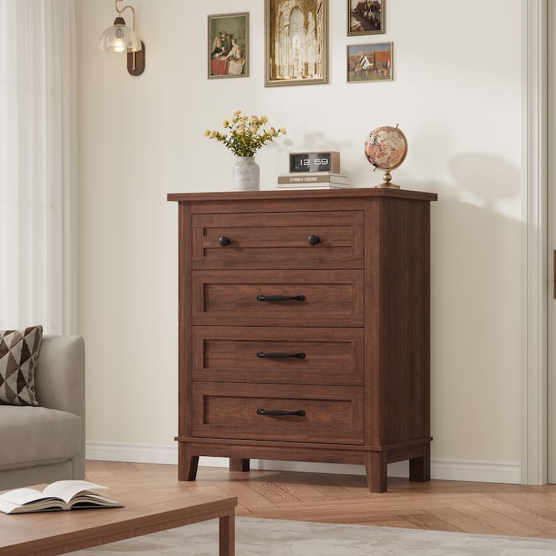 4 Dresser for Bedroom, 34.8" Tall Wooden Freestanding Chest of Drawers - Brown