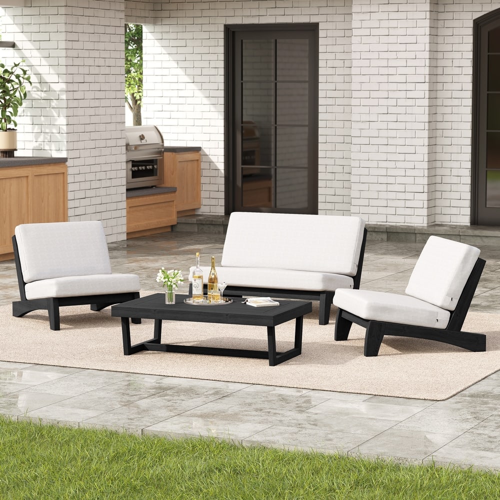 4 Set Outdoor Patio Teak Wood Club Chairs Loveseat with Coffee Table