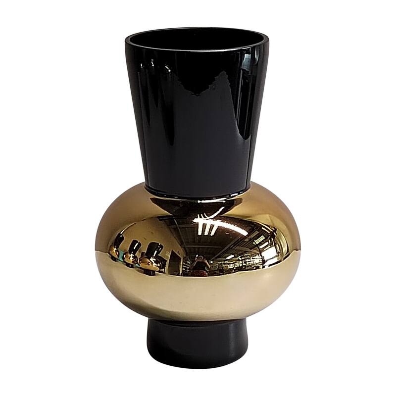 Sagebrook Home Glass, Totem Vase, Black/Gold, Cylinder, 2-tone - 7" x 7" x 12"