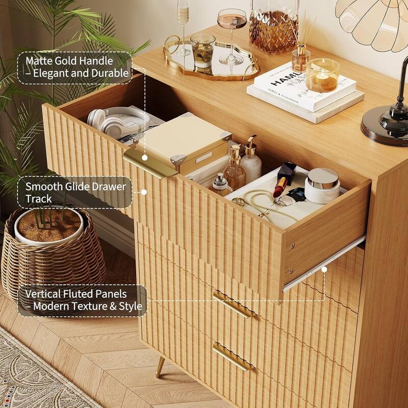 5 Drawer Fluted Dresser Storage Organizer for Bedroom, Living Room, Hallway