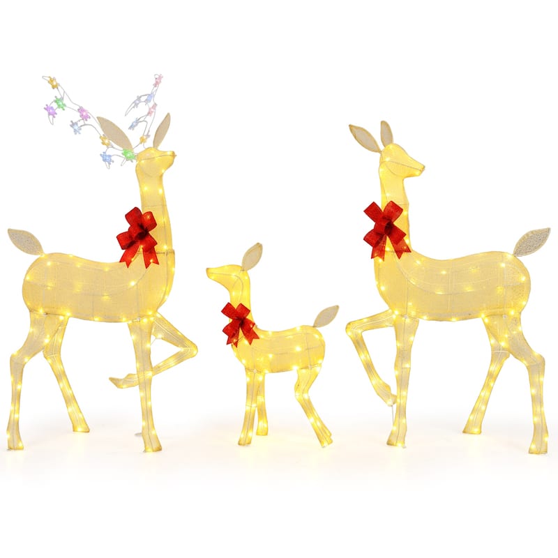 Gymax 3 PCS Lighted Family Deer Set w/ LED Lights RGB Flashing Lights - Multi - Multi - overstock.com/bedbathandbeyond.com