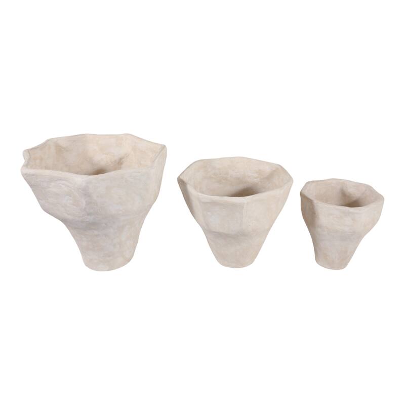 Pottery Garden Planter Textured Design (Set of 3) - 12/16/20" Ivory - 20" x 20" x 18"