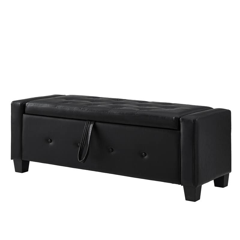 Tufted Faux Leather Storage Ottoman Bench for Bedroom, Living Room & Hallway, 48" Multifunctional Upholstered End of Bed Bench