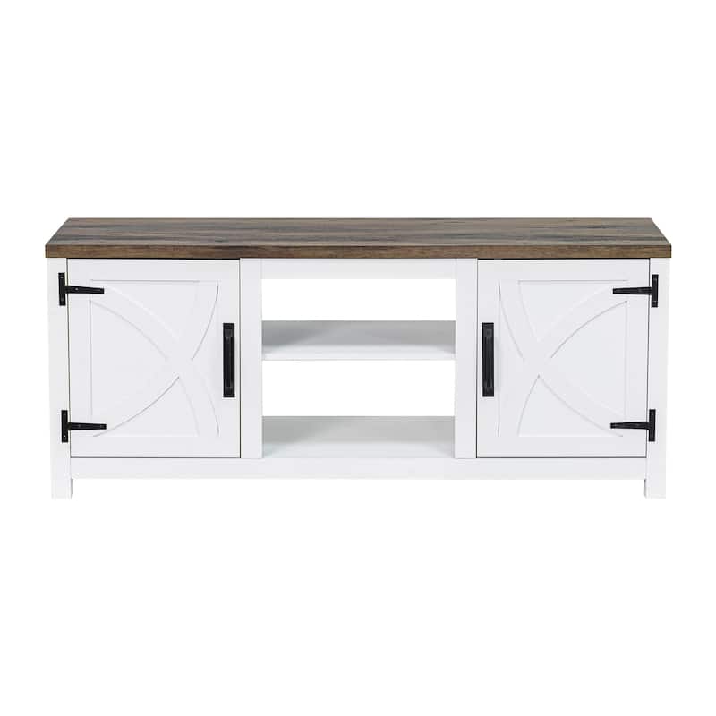 58-inch Farmhouse White Media Console TV Stand for TVs up to 65" with Door and Open Shelves