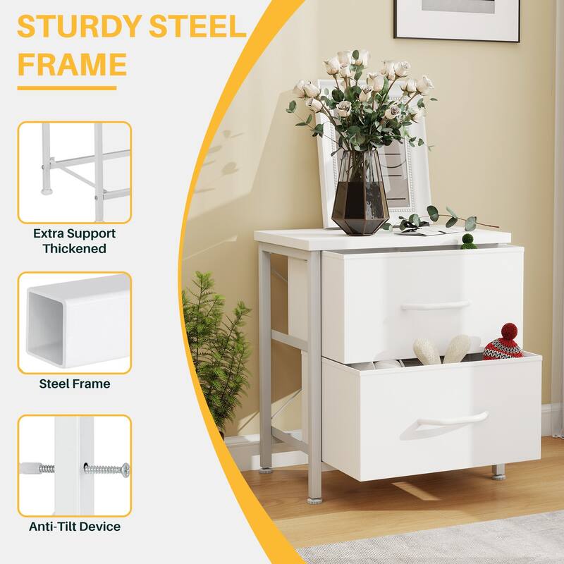 2-Fabric Drawer Nightstand Small Dresser Bedroom End Table for Closet, Entryway (2 Pack)