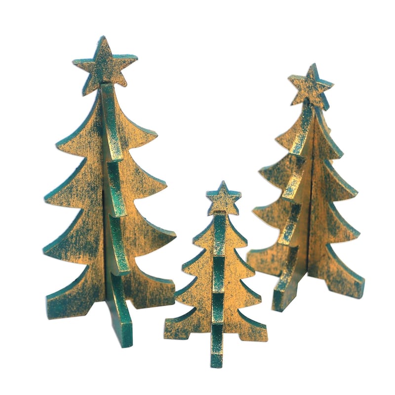 Novica Handmade Three Christmas Trees Wood Tabletop Decor (Set Of 3)