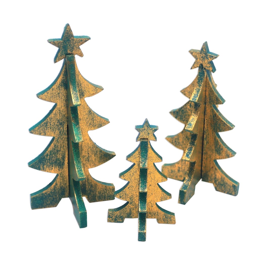 Novica Handmade Three Christmas Trees Wood Tabletop Decor (Set Of 3)