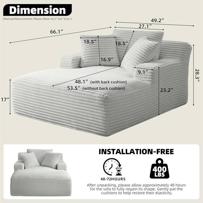 Rossetta Corduroy Upholstered Modern Oversized Chaise Lounge Chair