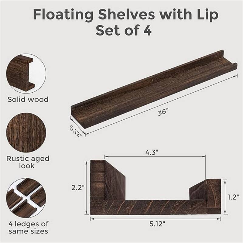 Wooden Picture Shelves for Wall with Ledge - 5.12"D x 36"W x 2.17"H
