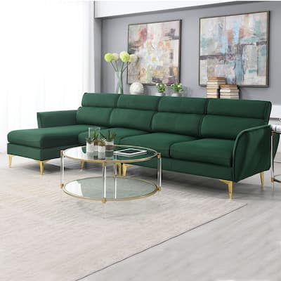 L Shape Convertible Sectional Sofa Couch with Chaise, Green