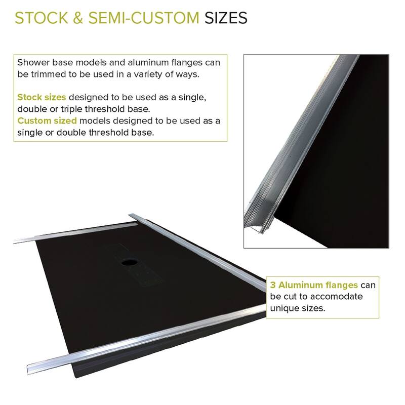 63-in L x 35.5-in W Zero Threshold End Drain Shower Base, Black - 63-in L x 35.5-in W - 63-in L x 35.5-in W