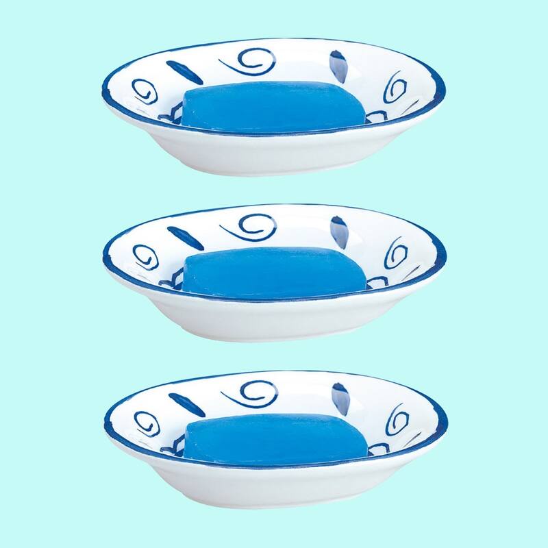 Ceramic Bathroom Soap Dishes Blue/White Neptune (Set of 3) Renovators Supply