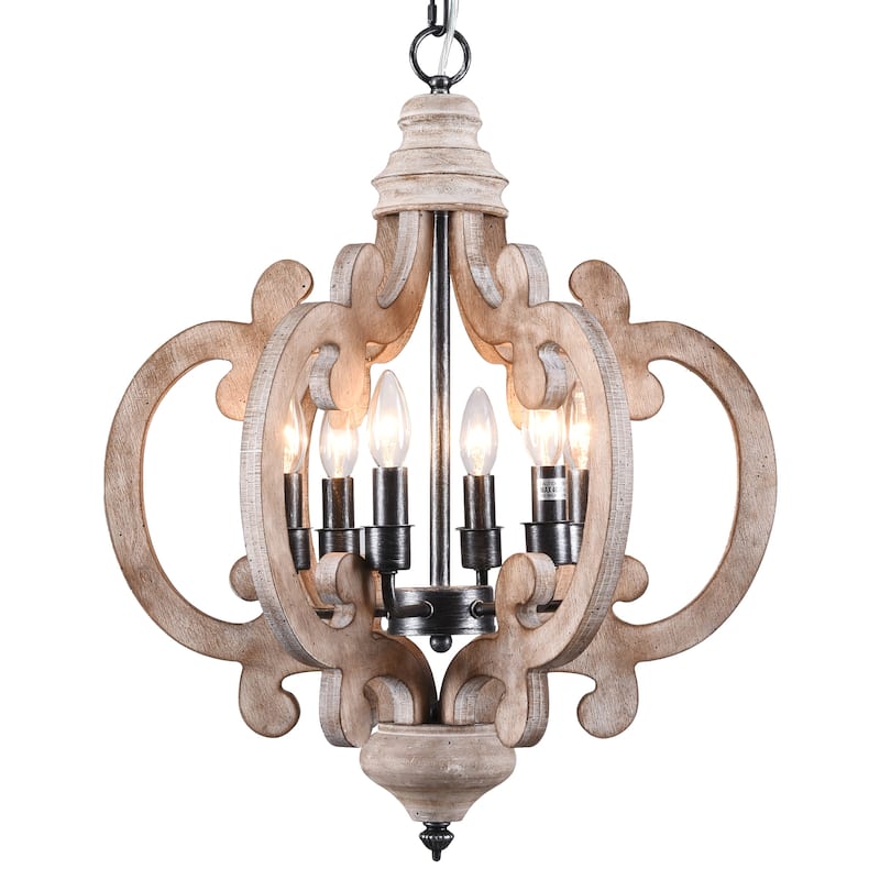 Bella Depot 6-Light Vintage Wood Lantern Chandelier Distressed Kitchen Pendant Lighting