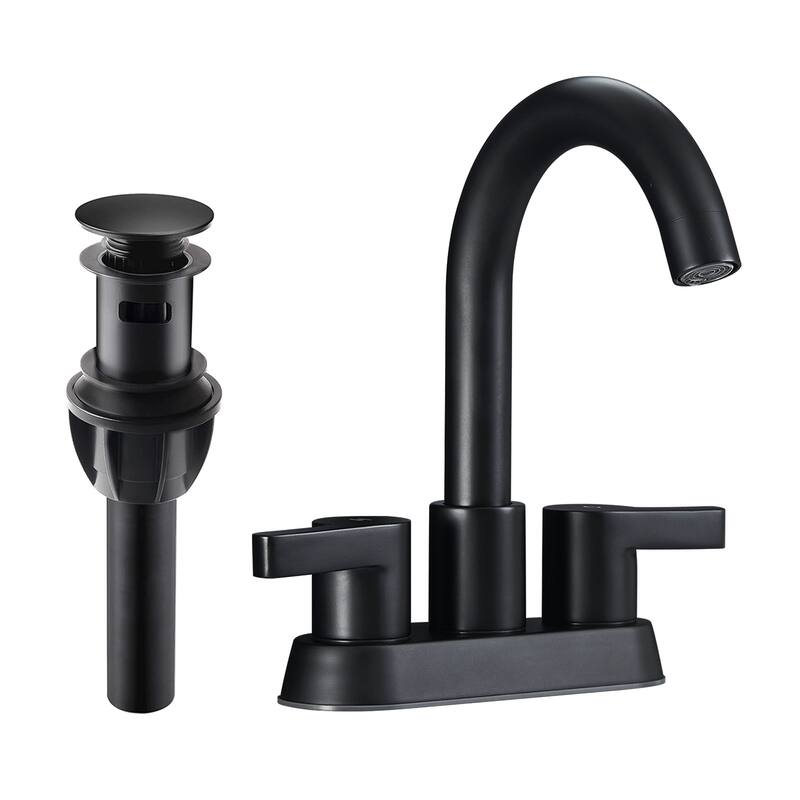 Modern 2 Handle 360° Swivel Bathroom Sink Faucet with Pop Up Drain Assembly, Anti Fingerprint, Anti Rust