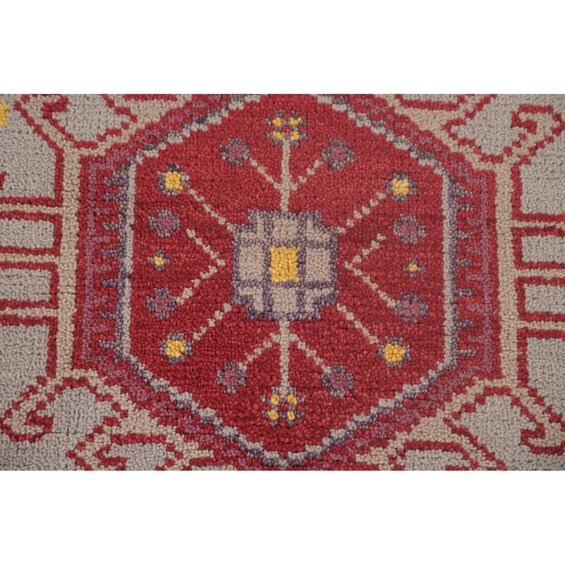 Geometric Grey Kazak Oriental Runner Rug Handmade Wool Carpet - 2'6"x 8'2"