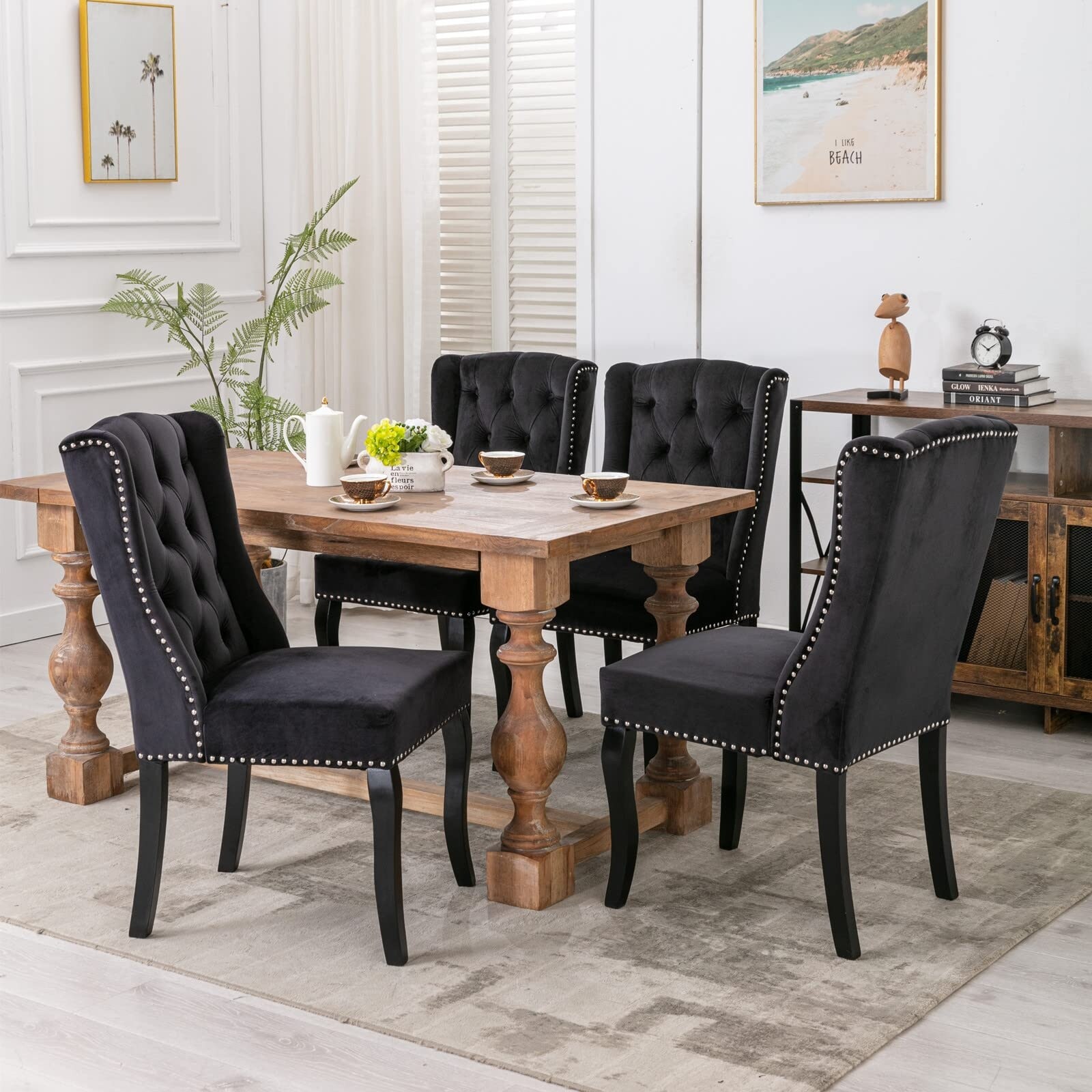 Luxury Velvet Tufted Knocker Kitchen Chair Upholstered Dining