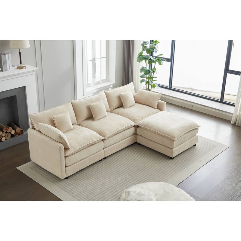 Modern L Modular Sectional Sofa with Removable Ottoman and Supportive Cushions for Living Room and Guest Room - White