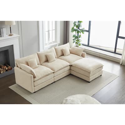Modern L Modular Sectional Sofa with Removable Ottoman and Supportive Cushions for Living Room and Guest Room
