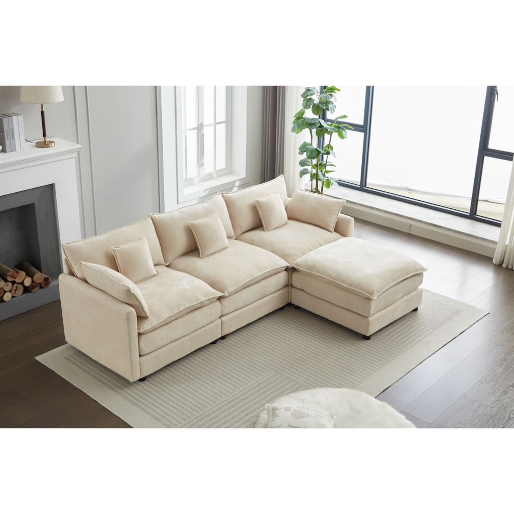 Modern L Modular Sectional Sofa with Removable Ottoman and Supportive Cushions for Living Room and Guest Room