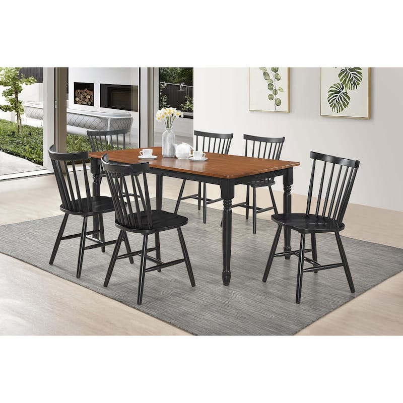 Hayward Walnut and Black Dining Table with Turned Legs