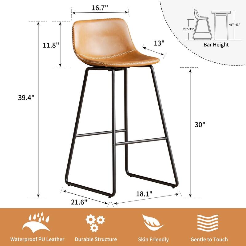 Bar Height Bar Stools Set of 2, Barstools with Backs, Modern Bar Stools for Kitchen Island, Bar Stools 30 Inch Seat Height