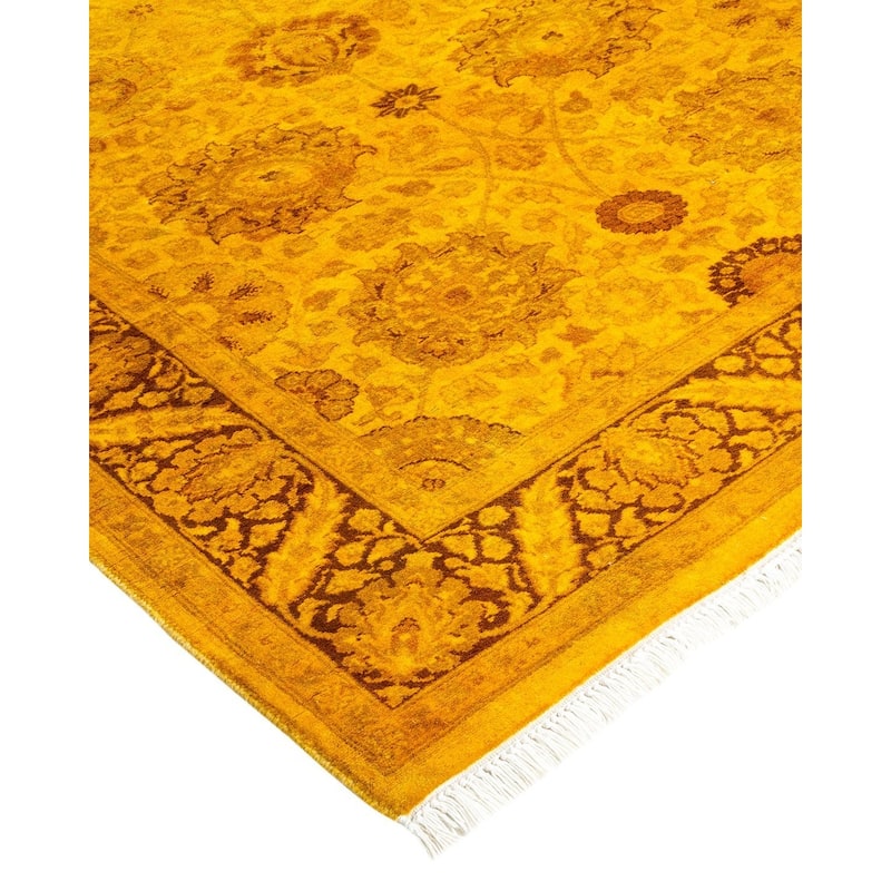 Overton Hand Knotted Wool Vintage Inspired Modern Contemporary Overdyed Yellow Area Rug - 3' 0" x 5' 3"