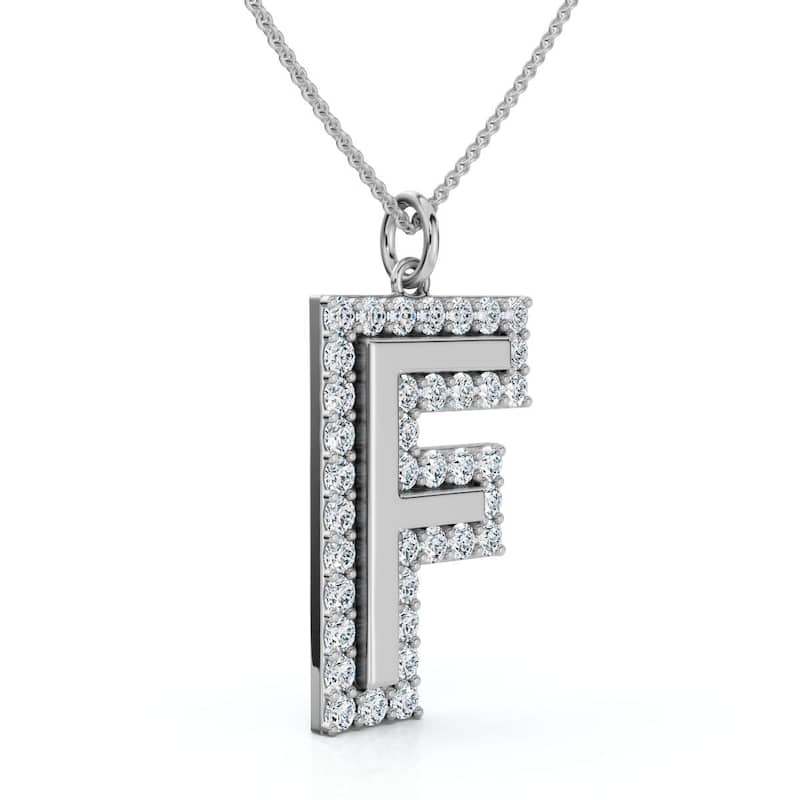 F Initial Diamond Pendant 1 1/3Ct TW 1" Tall Gold Women's Necklace Lab Grown