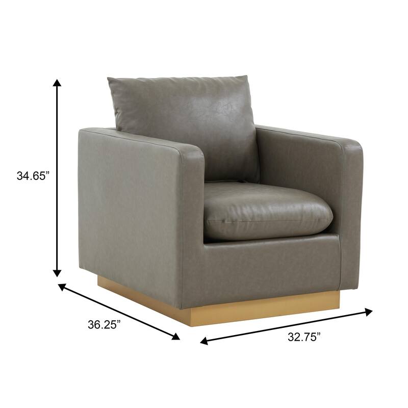 Nervo Premium Modern Leather Accent Arm Chair With Brushed Gold Finish Base and Ergonomic Design for Living Rooms & Bedrooms