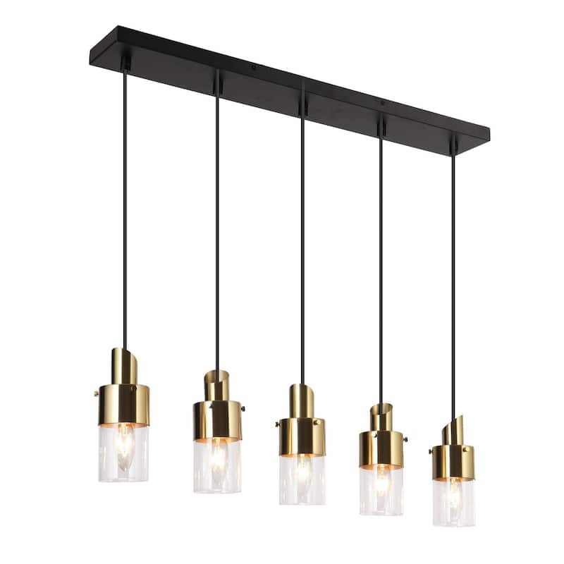 Modern 5-Light Black Gold Linear Chandelier Kitchen Island Pendant Light for Dining Room - 28" L x 4" W x 65.5" H