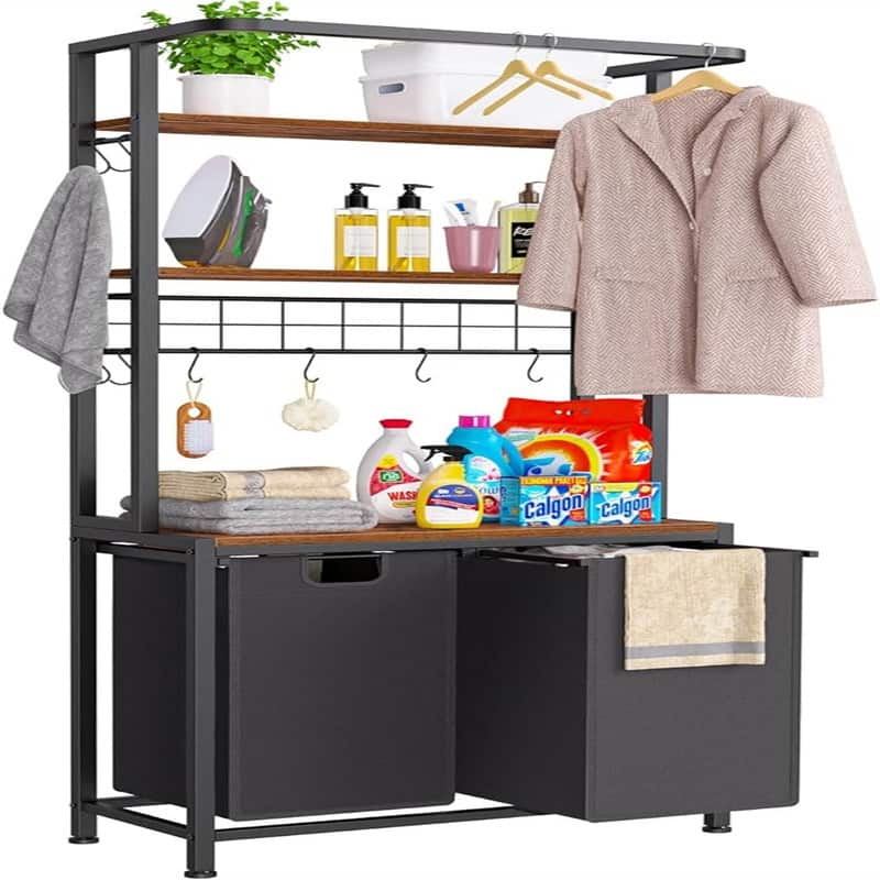 3 Tier Laundry Hamper with Shelf and Hanging Bar, - 29.1"L x 13.7"W x 70.1"H