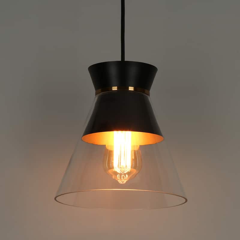 1-Light Modern Black Gold Pendant Lighting Clear Glass Bowl Kitchen Island light for Dining Room - 6.5"x6.5"x6.5"