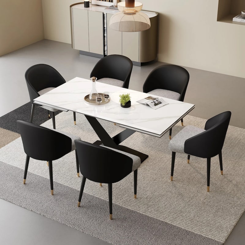 Modern Faux Leather and Fabric Upholstered Back Armchair Dining Chair Or Side Chair (Set of 4)