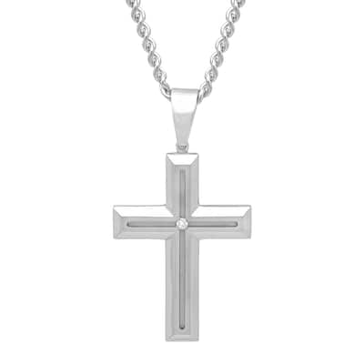 Steel Nation Stainless Steel Diamond Cross Pendant 0.03ct