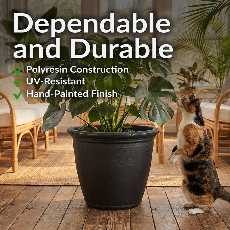 Sunnydaze Anjelica Outdoor Flower Pot Planter - 20-Inch - 2-Pack - Matte Black - 20 in