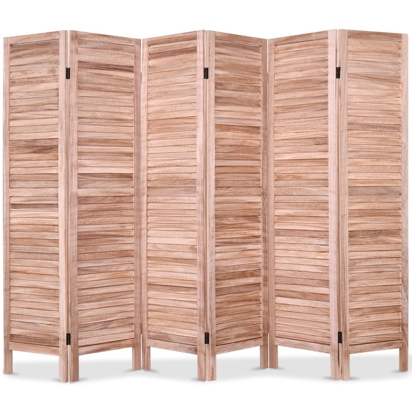 6 Panels Classic Venetian Wooden Slat Room Screen-Brown