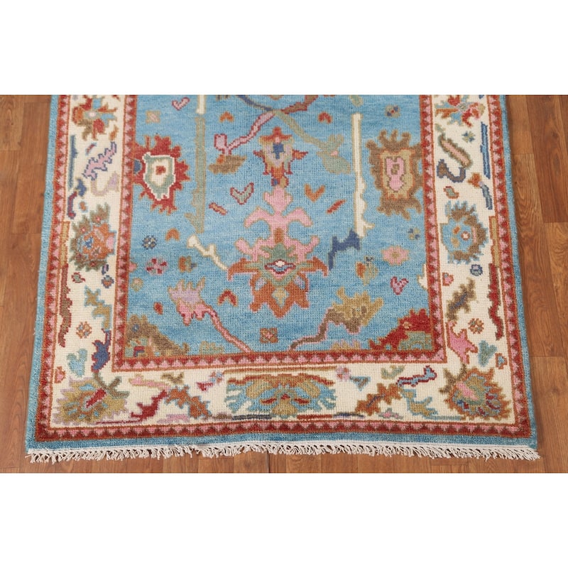 Light Blue Transitional Oushak Oriental Area Rug Handmade Wool Carpet - 4'0"x 5'10"