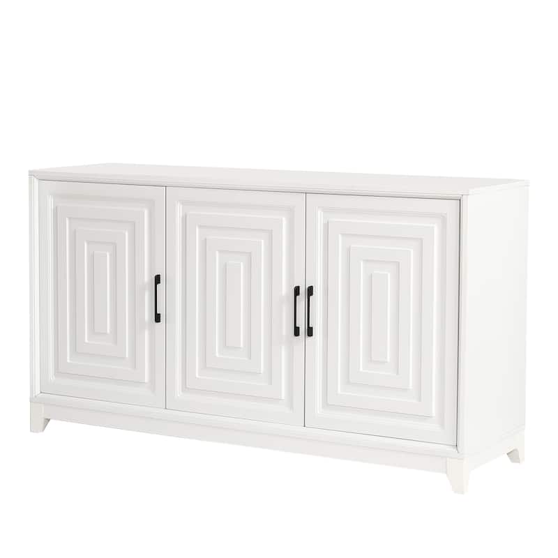 Wood Entertainment Center, TV Stand with Geometric Doors, Media Console Cabinet with Adjustable Shelves