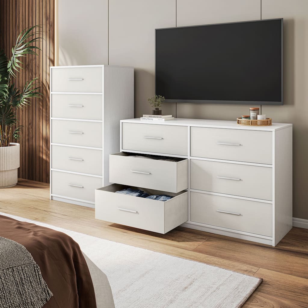 Modern Minimalist 5-Drawer Dresser with Large Fabric Drawers
